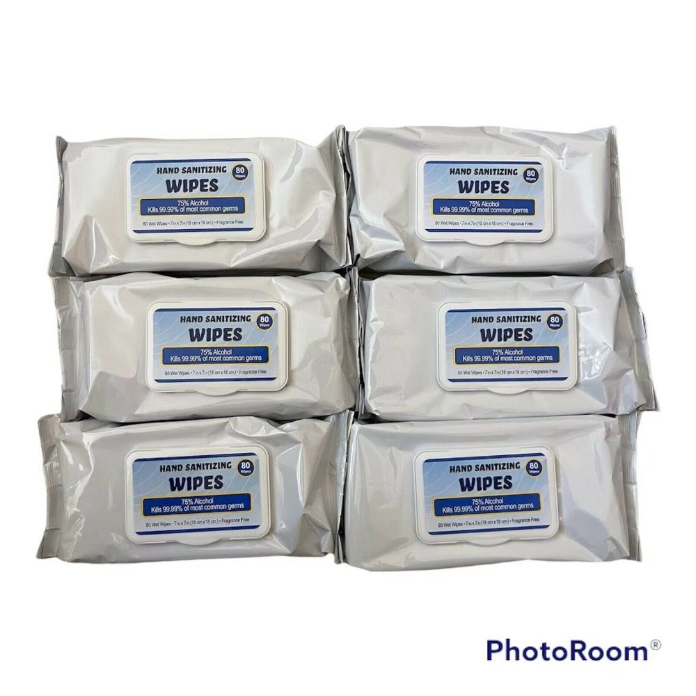 Hand Sanitizing Wipes 75% Alcohol Sanitizer Wipes 6 Packs of 80 Total 480 Wipe
